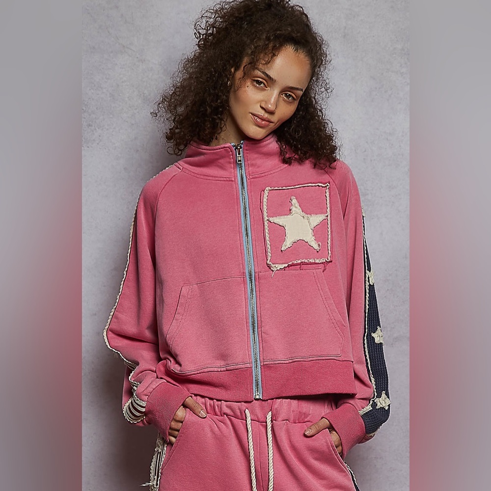 ⚡️ 📦 POL “ Sunday Sprints Club ” Vintage Varsity Track Jacket | Peony Pink